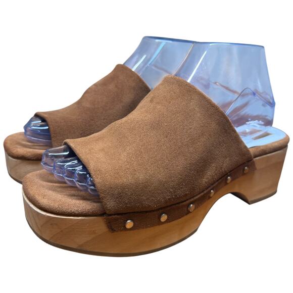 DOLCE VITA Dorando Women's 7.5 Clog Cognac Open Toe Platform Gold Studs - Picture 3 of 13